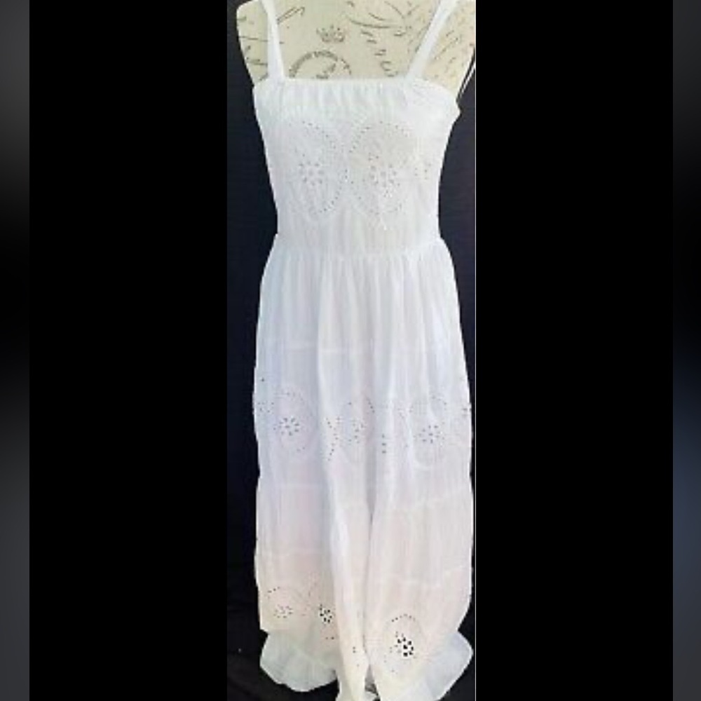 NAOO Nation AK Outfits White Eyelet Layered Maxi Boho Peasant Dress Medium